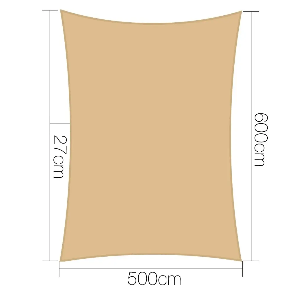 Instahut Shade Sail 5x6m Rectangle 280GSM 98% Sand Shade Cloth