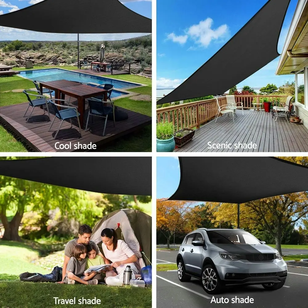 Instahut Shade Sail 5x7m Rectangle 280GSM 98% Black Shade Cloth