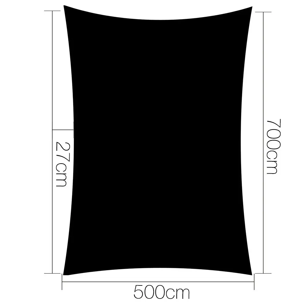 Instahut Shade Sail 5x7m Rectangle 280GSM 98% Black Shade Cloth