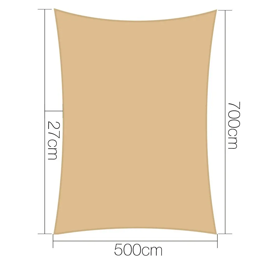 Instahut Shade Sail 5x7m Rectangle 280GSM 98% Sand Shade Cloth