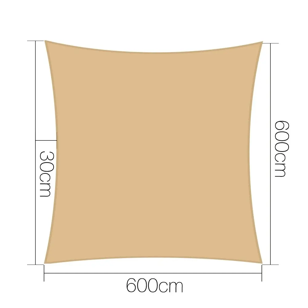 Instahut Shade Sail 6x6m Rectangle 280GSM 98% Sand Shade Cloth