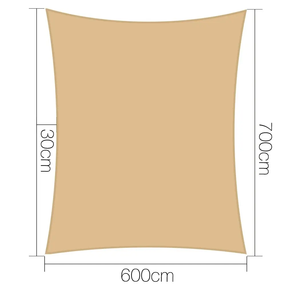 Instahut Shade Sail 6x7m Rectangle 280GSM 98% Sand Shade Cloth