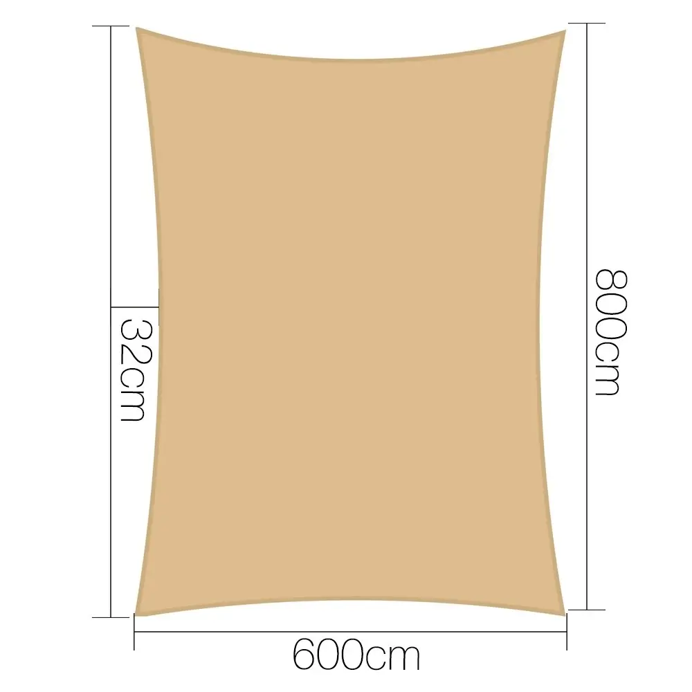 Instahut Shade Sail 6x8m Rectangle 280GSM 98% Sand Shade Cloth