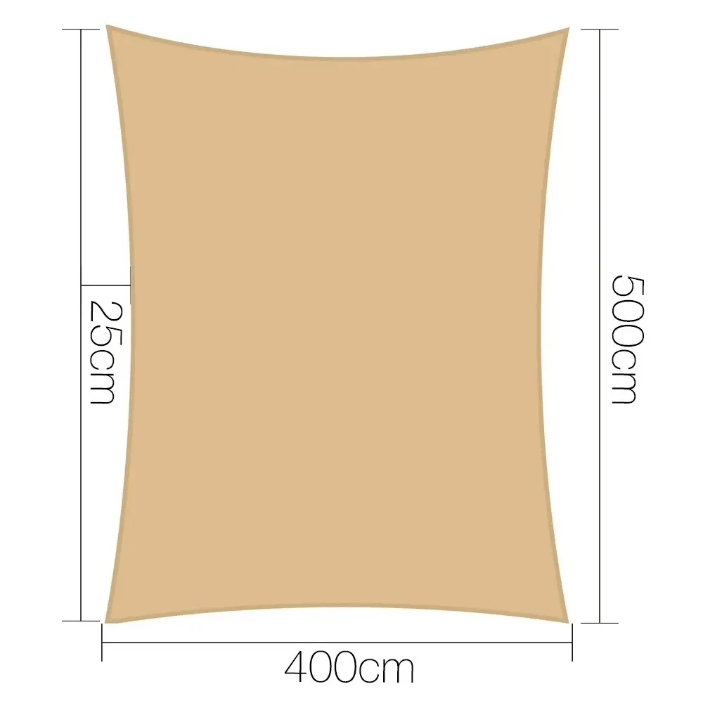 Instahut Shade Sail 4x5m Rectangle 280GSM 98% Sand Shade Cloth