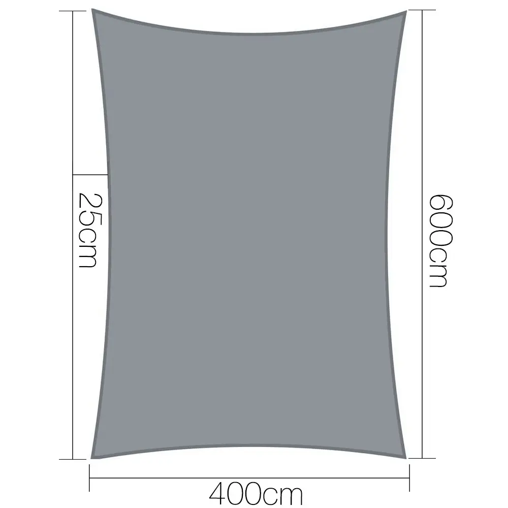 Instahut Shade Sail 4x6m Rectangle 280GSM 98% Grey Shade Cloth