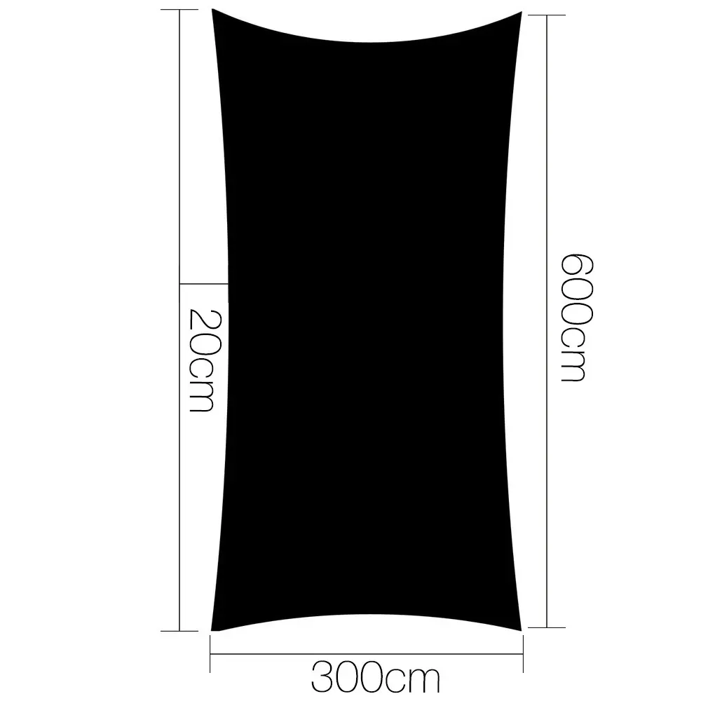 Instahut Shade Sail 3x6m Rectangle 280GSM 98% Black Shade Cloth