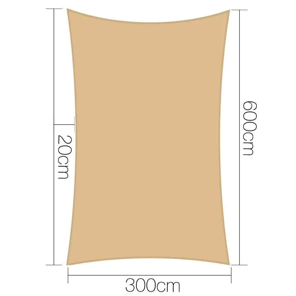 Instahut Shade Sail 3x6m Rectangle 280GSM 98% Sand Shade Cloth