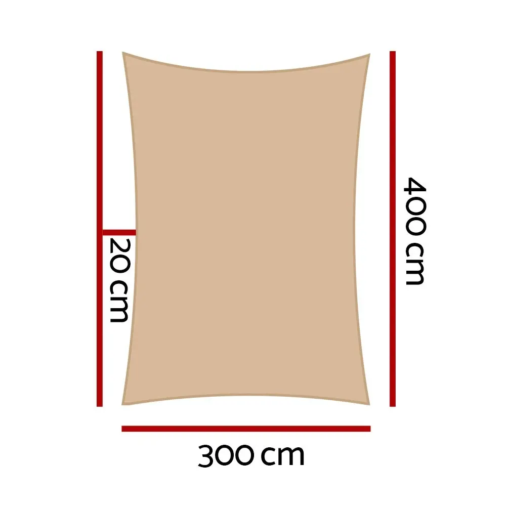 Instahut Waterproof Shade Sail 3x4m Rectangle Sand 95% Shade Cloth