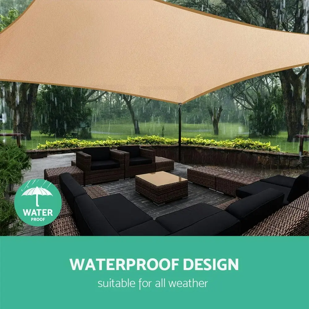 Instahut Waterproof Shade Sail 3x4m Rectangle Sand 95% Shade Cloth