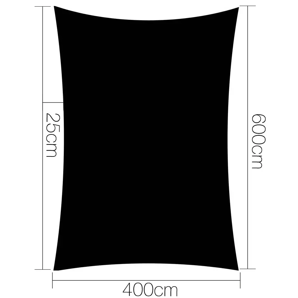 Instahut Shade Sail 4x6m Rectangle 280GSM 98% Black Shade Cloth