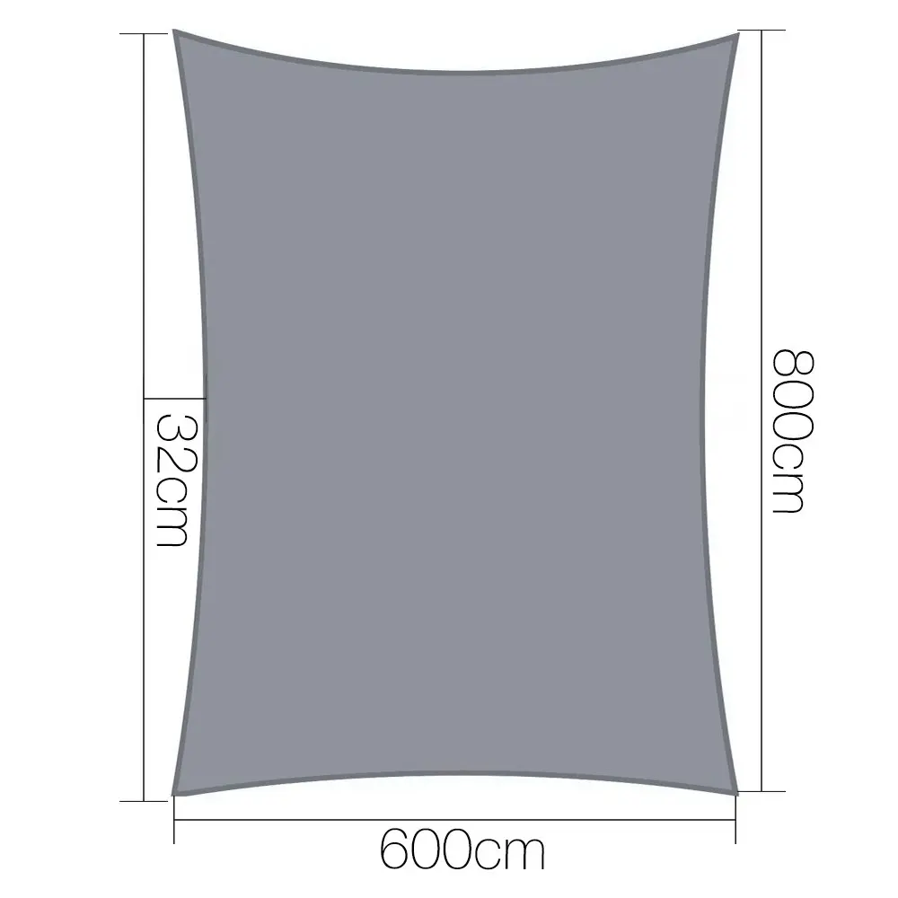 Instahut Shade Sail 6x8m Rectangle 280GSM 98% Grey Shade Cloth