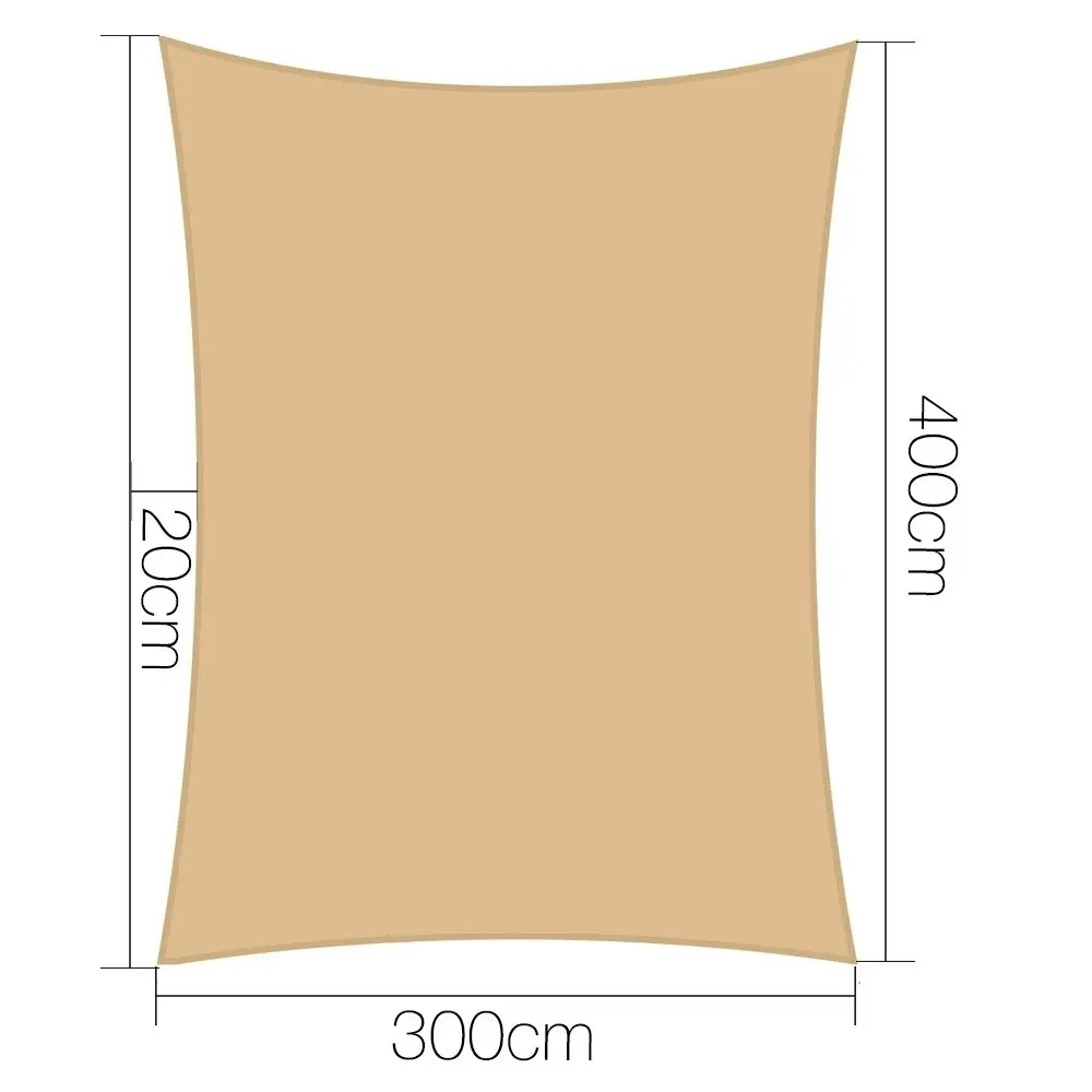 Instahut Shade Sail 3x4m Rectangle 280GSM 98% Sand Shade Cloth