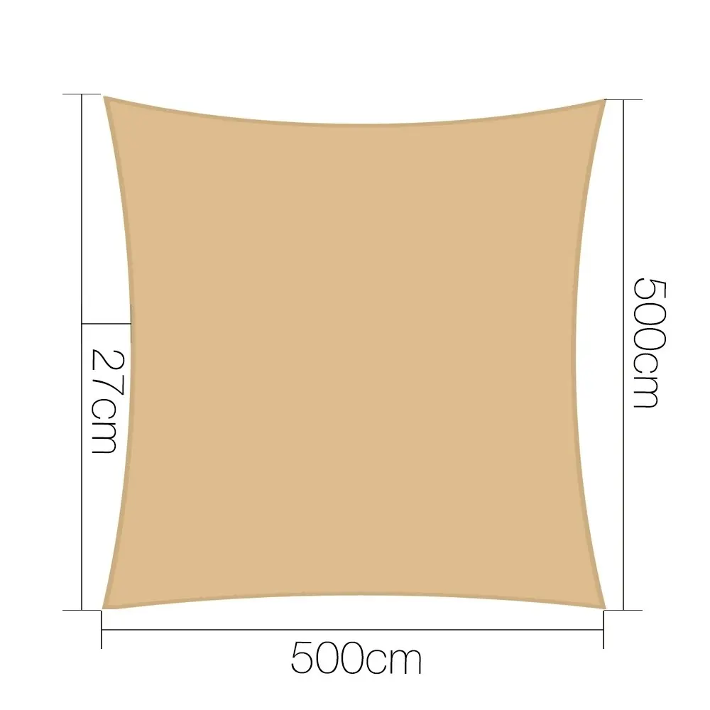 Instahut Shade Sail 5x5m Square 280GSM 98% Sand Shade Cloth