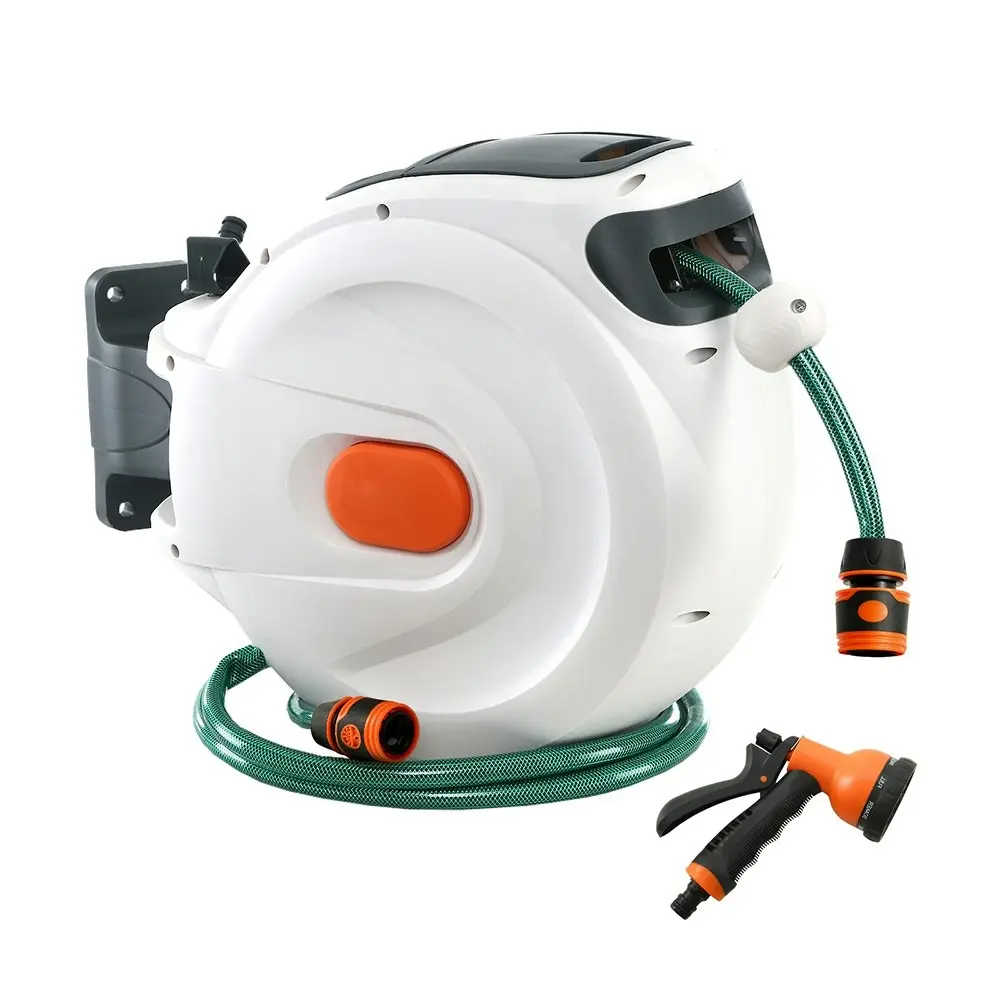 Greenfingers Water Hose Reel 30M Retractable Garden Spray Gun Auto Rewind Wall