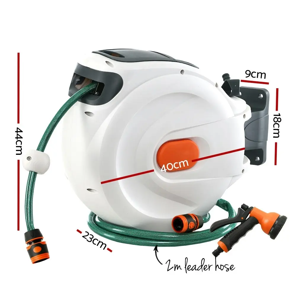 Greenfingers Water Hose Reel 30M Retractable Garden Spray Gun Auto Rewind Wall