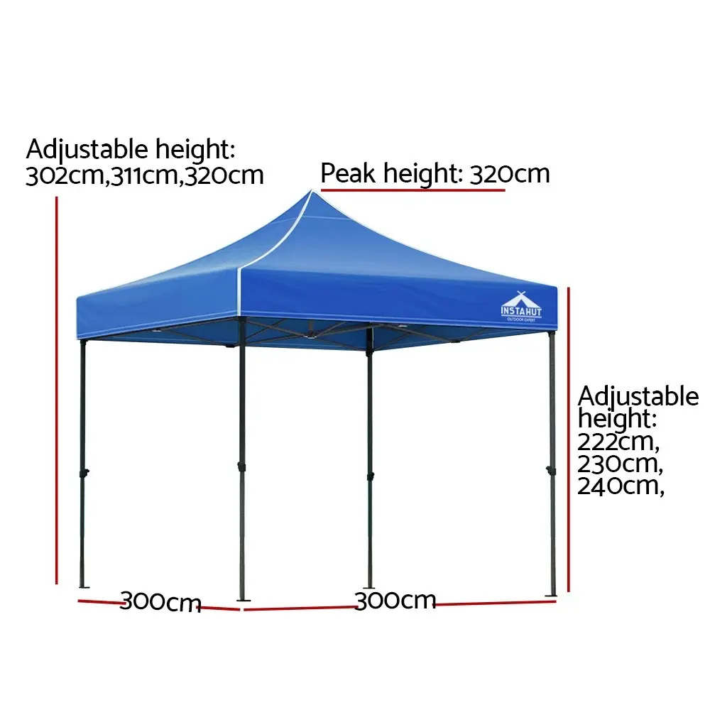 Instahut Gazebo Pop Up Marquee 3x3m Folding Tent Wedding Outdoor Camping Canopy Gazebos Shade Blue