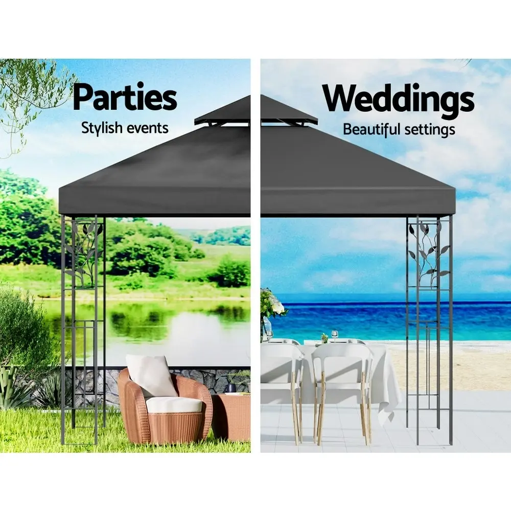 Instahut Gazebo 3x3m Marquee Outdoor Wedding Party Event Tent Home Iron Art Shade Grey