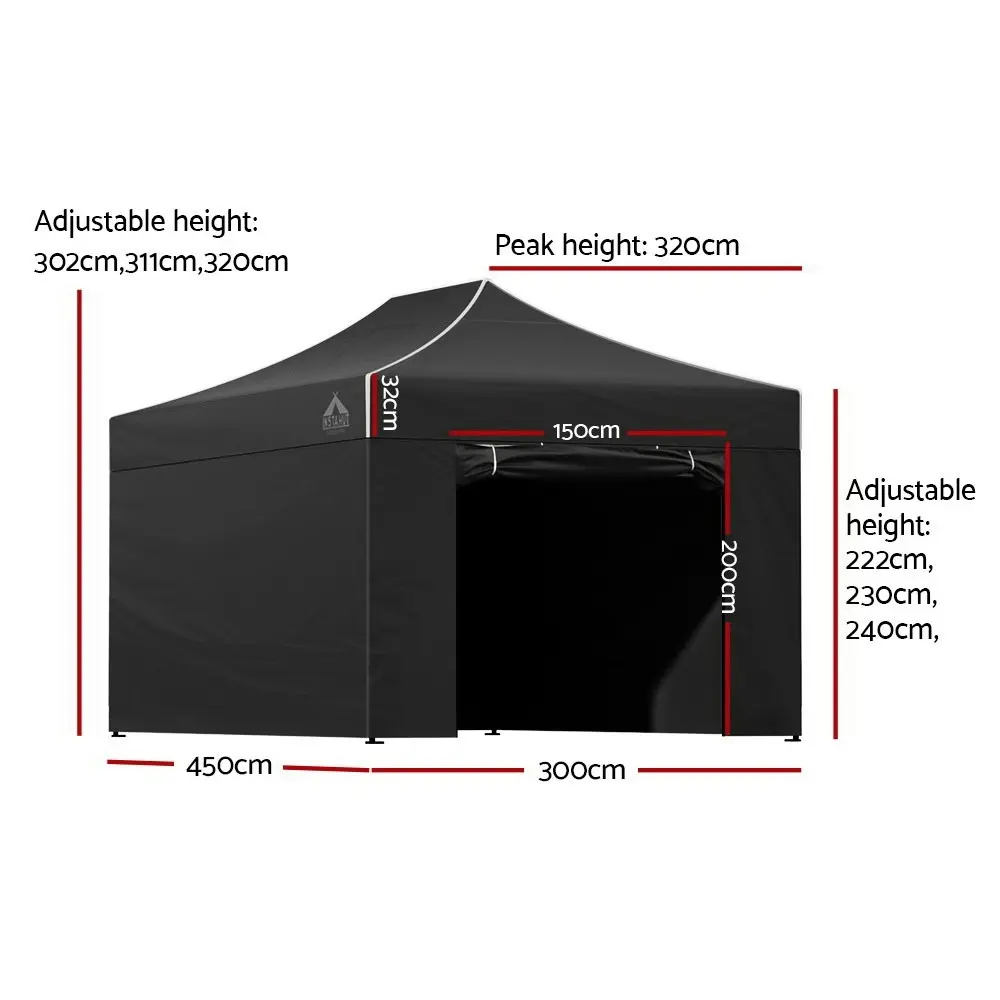 Instahut Gazebo 3x4.5 Pop Up Marquee Folding Tent Wedding Gazebos Camping Outdoor Shade Canopy Black