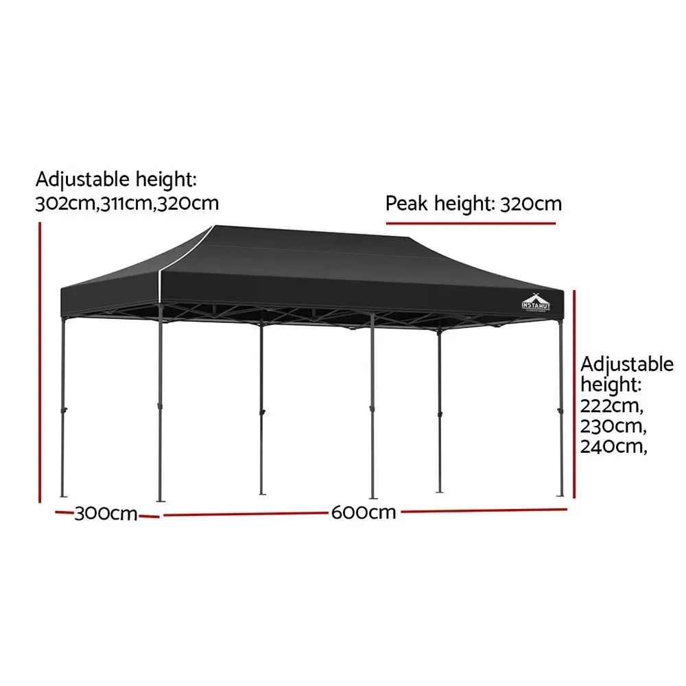 Instahut Gazebo Pop Up 3x6m w/Base Podx4 Marquee Folding Outdoor Wedding Camping Tent Shade Canopy Black