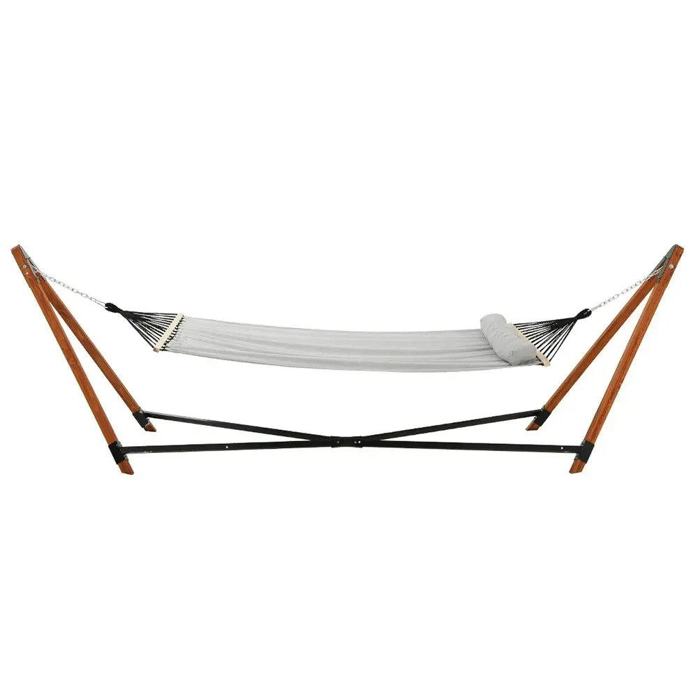 Gardeon Hammock Bed Outdoor Camping Timber Hammock with Stand Grey