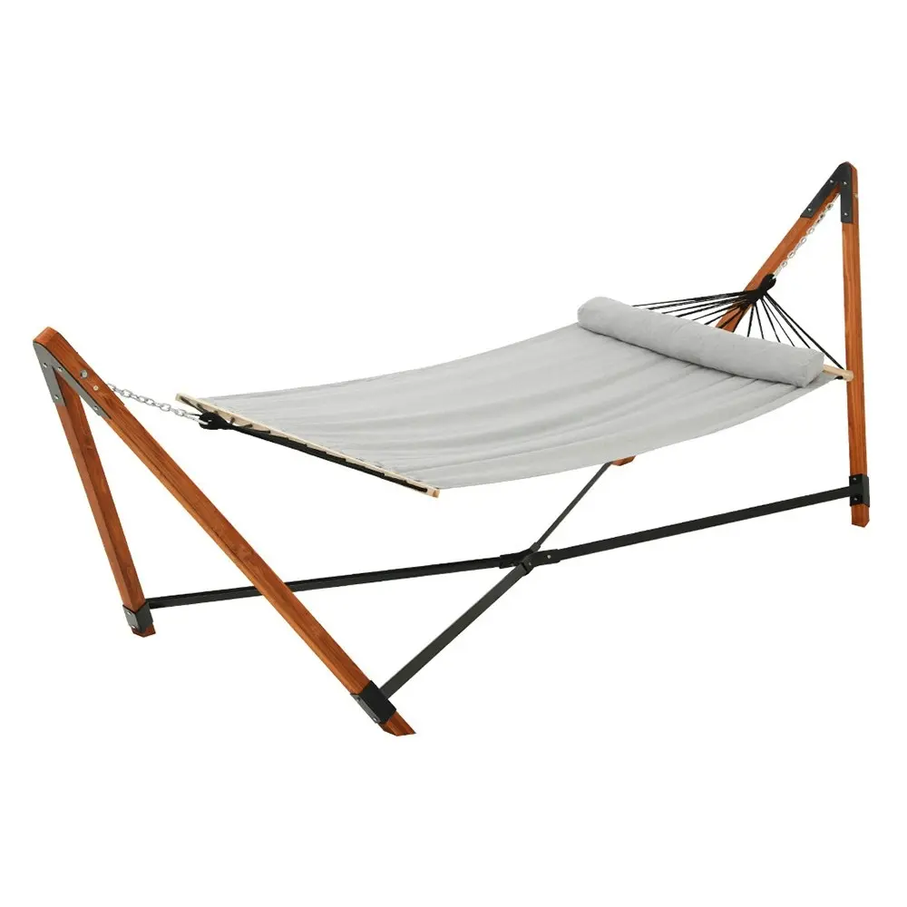 Gardeon Hammock Bed Outdoor Camping Timber Hammock with Stand Grey