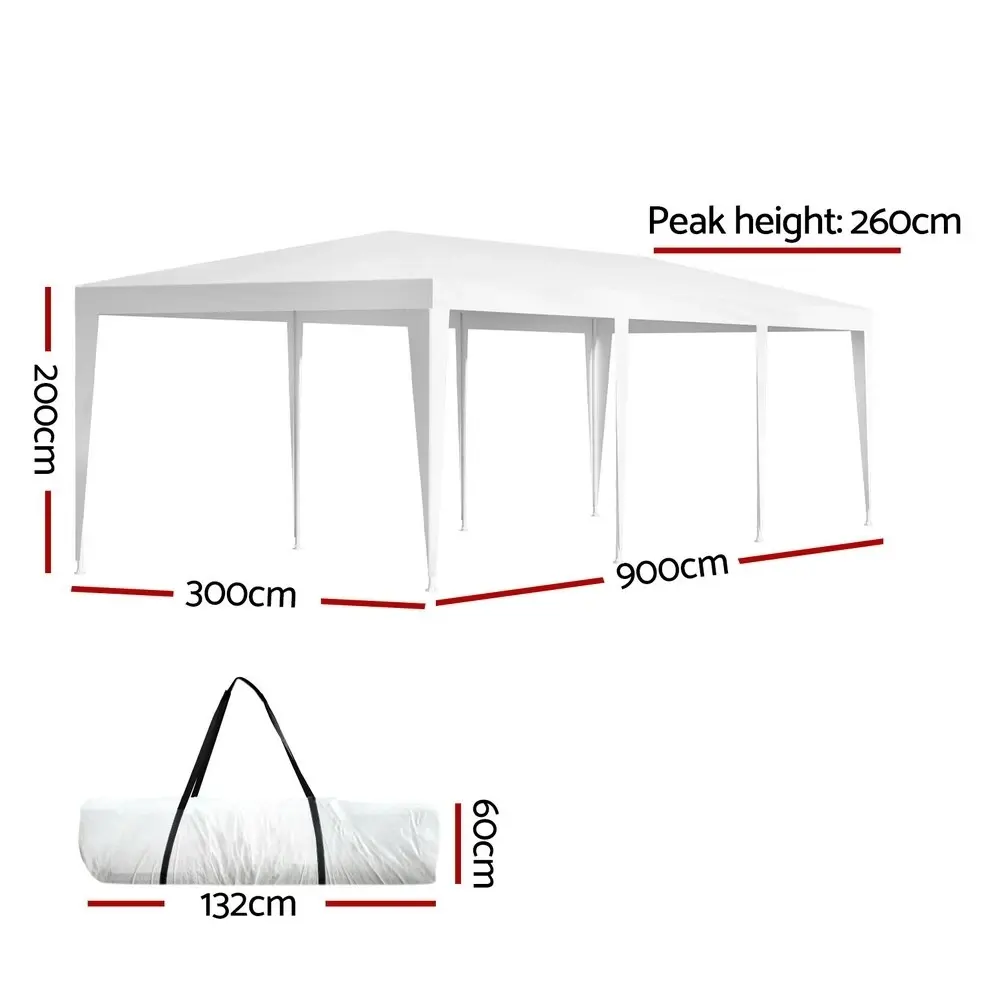 Instahut Gazebo 3x9m Wedding Party Marquee Tent Outdoor Event Camping Canopy Shade White