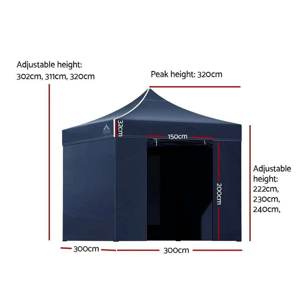 Instahut Gazebo 3x3 Pop Up Marquee Folding Tent Wedding Gazebos Camping Outdoor Shade Canopy Navy