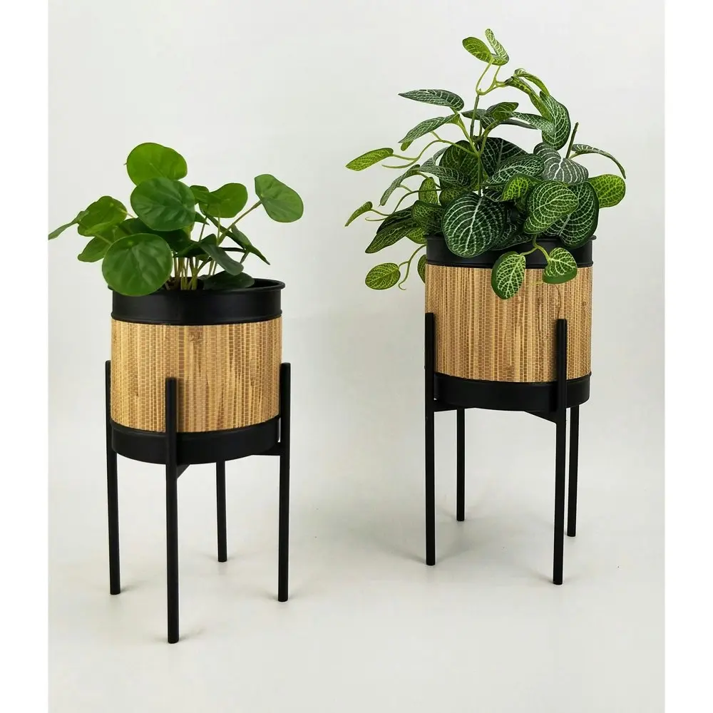 2pc Urban Gabe 25.5/30cm Metal Planter w/ Legs Flower/Plant Pot Home Decor Black