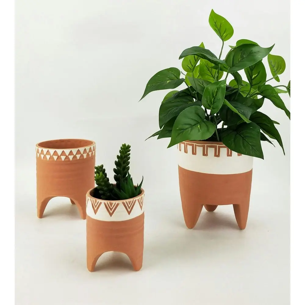 4x Urban Kendall 18cm Ceramic Planter w/Legs Flower/Plant Pot Large Orange/White