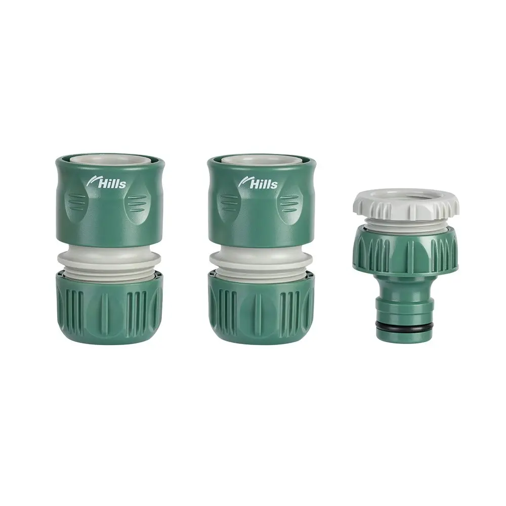 3pc Hills 18mm Plastic Garden Watering Hose Fitting/Tap Adaptor Set Green/Grey