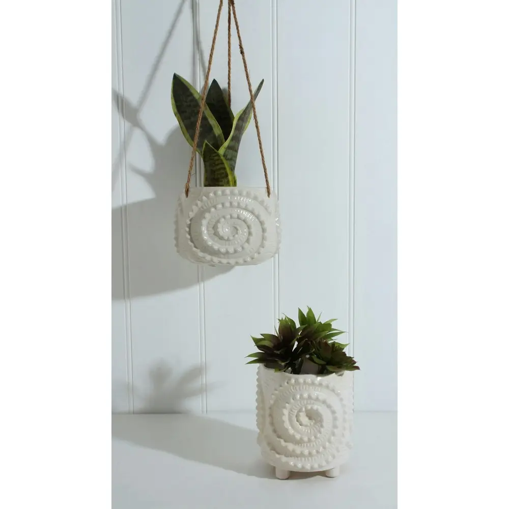 Maine & Crawford Danea 19x14cm Hanging Ceramic Shell Planter Flower Pot White