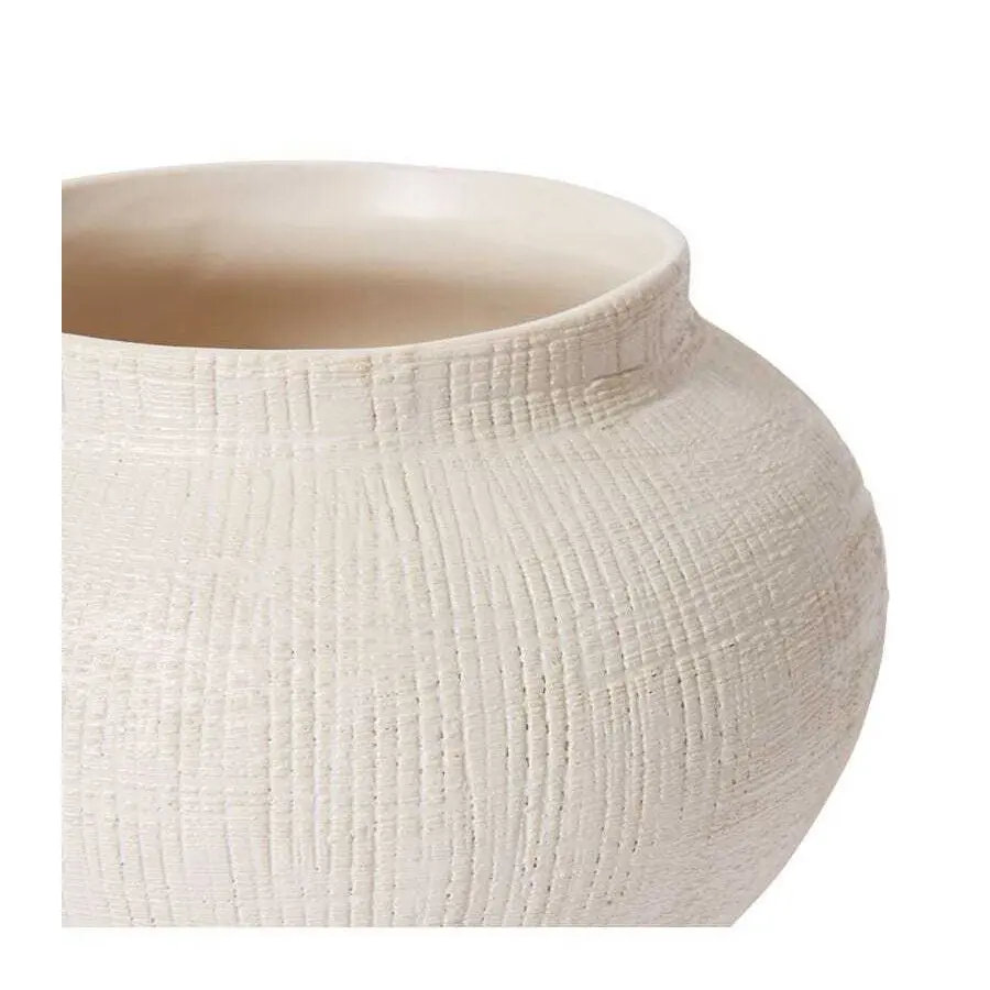 E Style Theo 18cm Ceramic Plant Pot Decorative Planter Round Hessian White