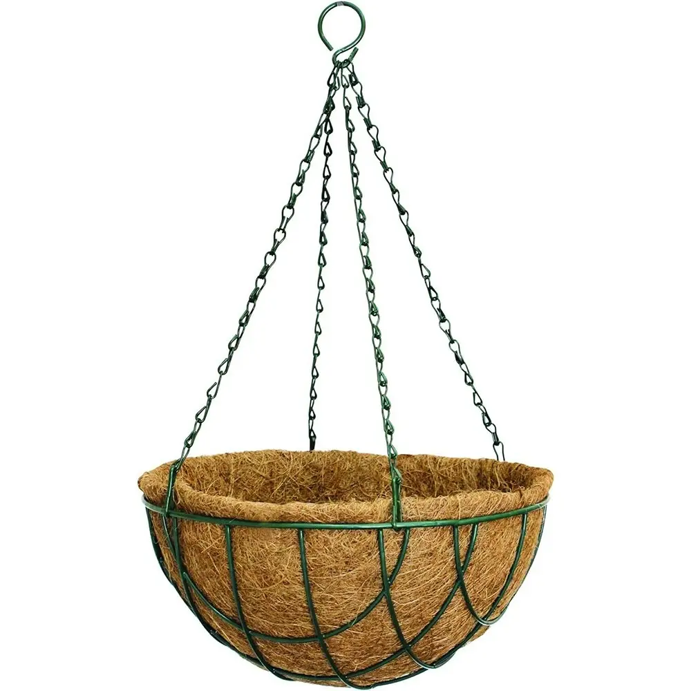 2x Northcote Pottery Lattice Wire Hanging Plant Basket Steel/Coco Fibre 30cm GRN