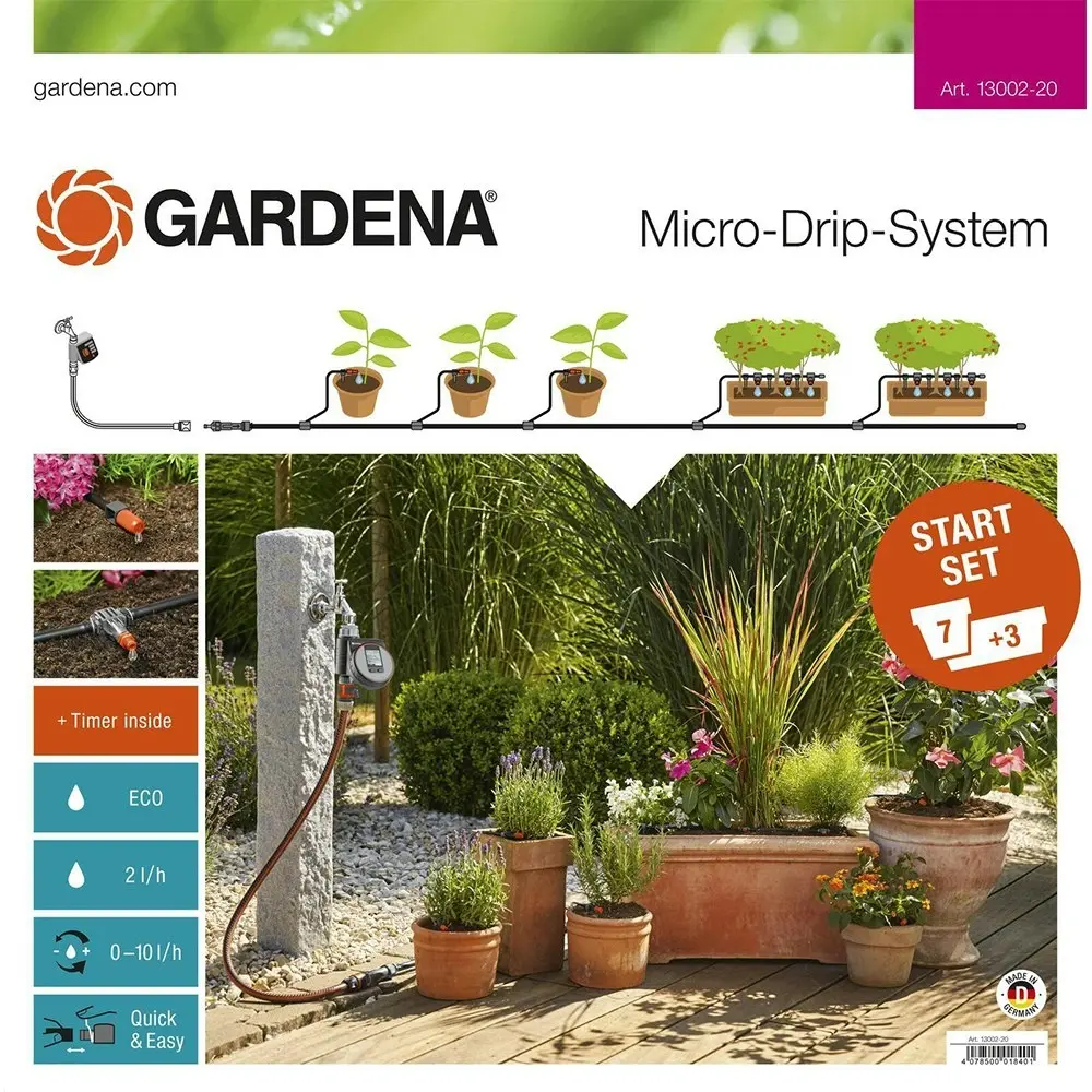 Gardena 13002-20 Medium Watering Starter Set With Water Computer For Pot Plants