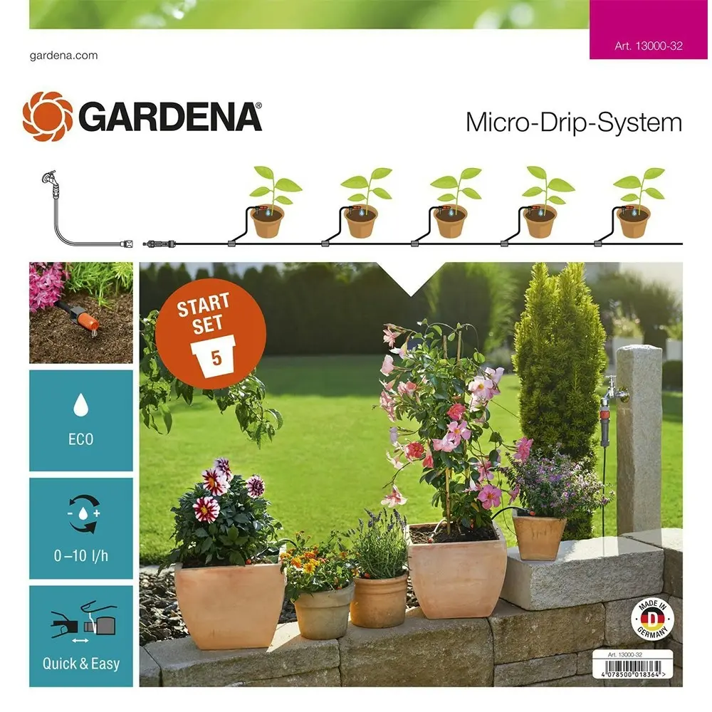 Gardena 13000-20 Small Micro Watering Irrigation Starter Set For Flower Pots