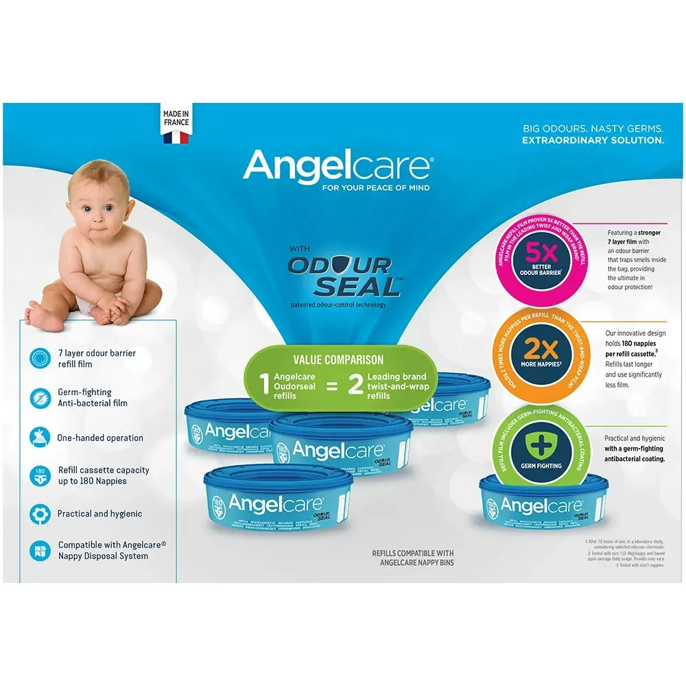 Angelcare Odour Seal Nappy Disposal System/Bin Starter w/ 1 Cassettes Refills