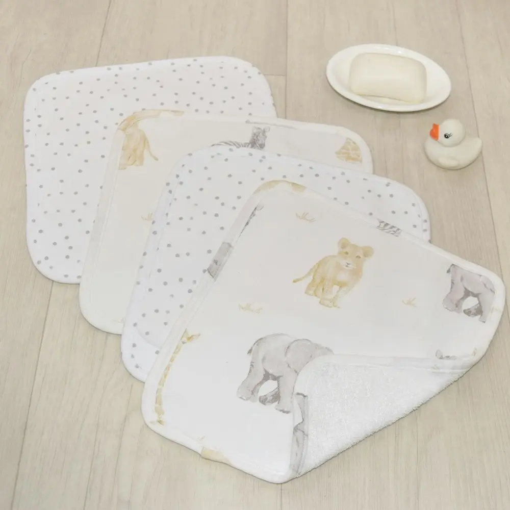 4pc Living Textiles Infant/Baby Cotton Wash Cloths Savanna Babies/Pitter Patter