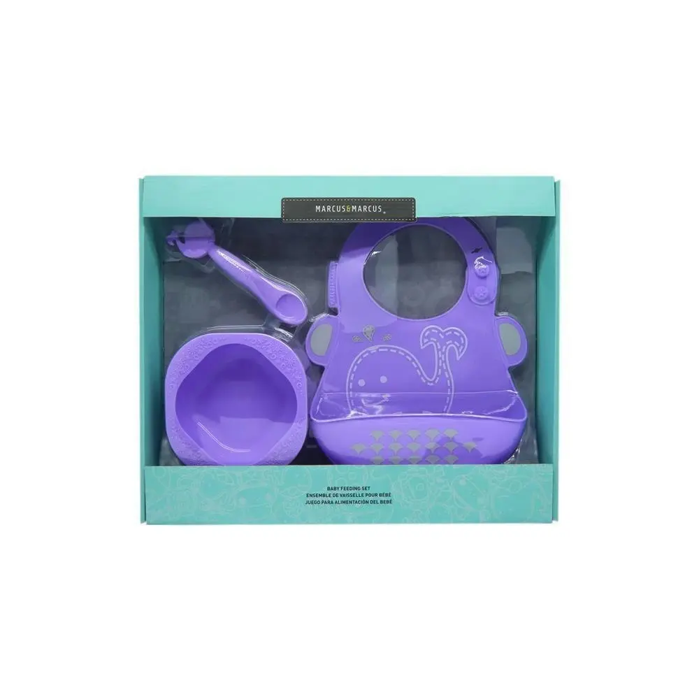 3pc Marcus & Marcus Toddler/Children's/Baby Cutlery Set Willo Whale Lilac 6m+