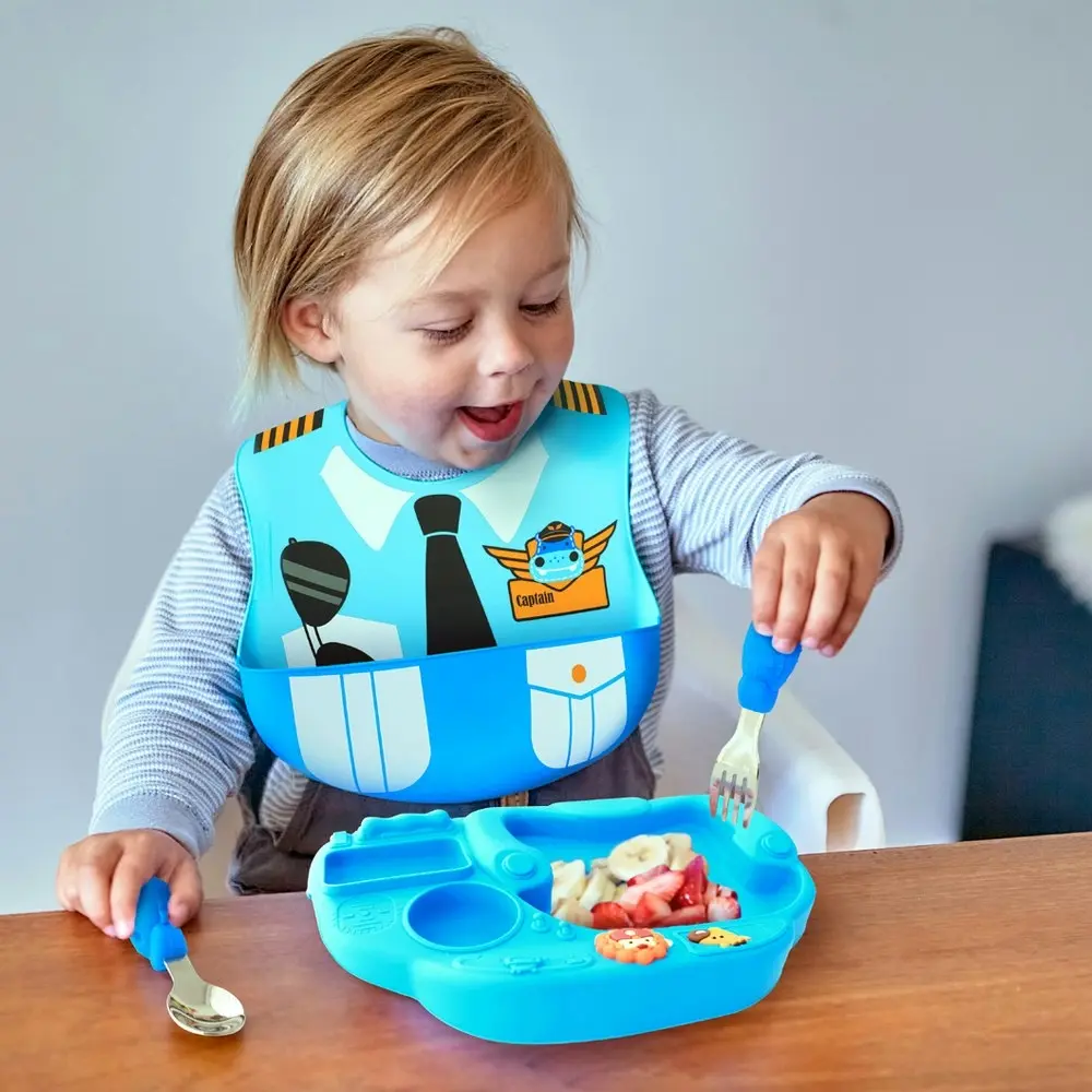 Marcus & Marcus Little Pilot Wide Bib Food Catcher Baby/Toddler 6m+ Ollie Aqua