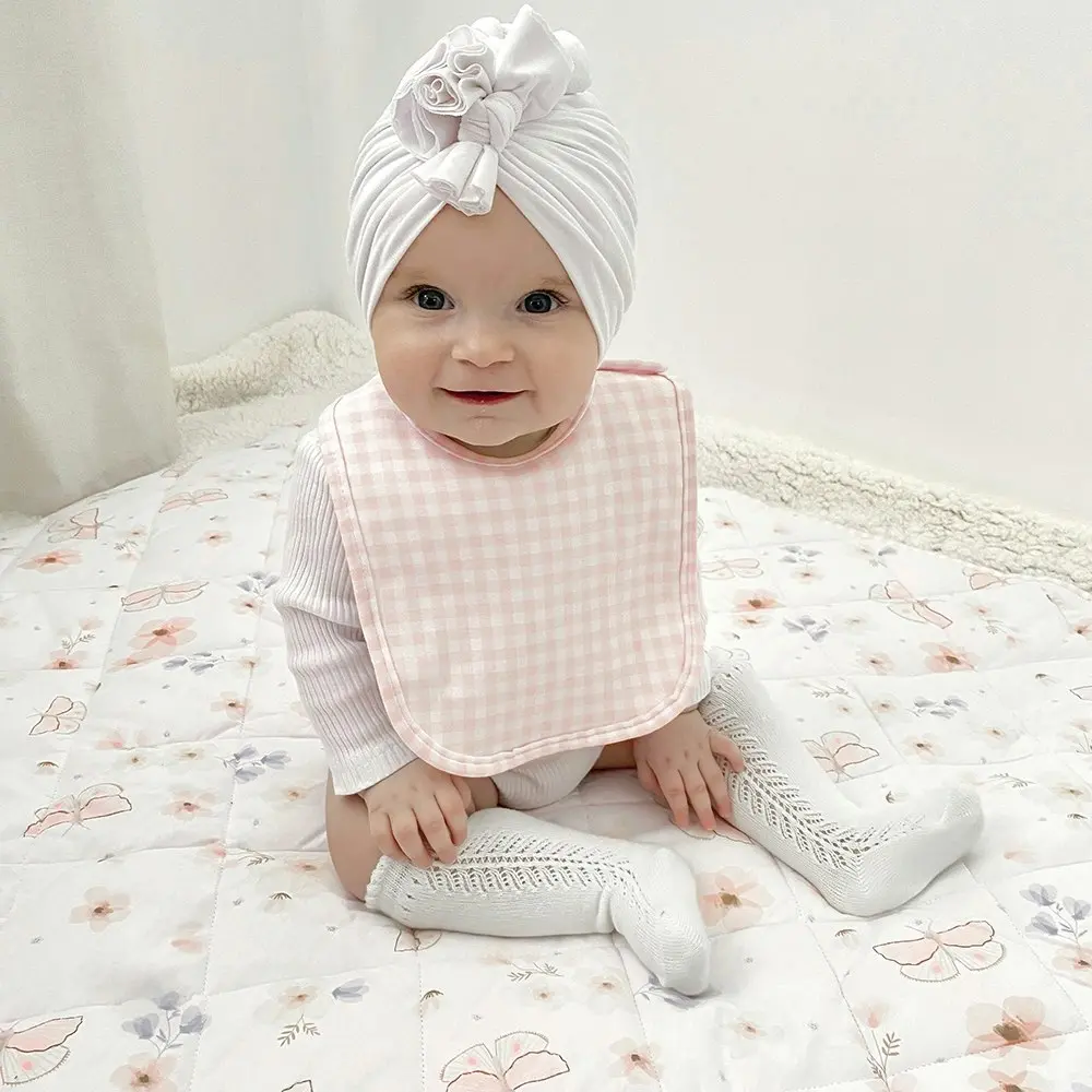 2pc Living Textiles Baby/Newborn/Children's Cotton Bibs Butterfly/Blush Gingham