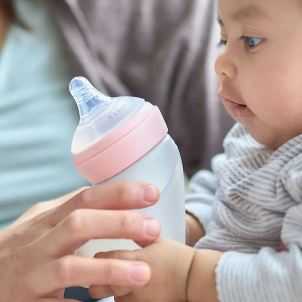 Marcus & Marcus Silicone Angled Feeding Pump Bottle & Breast Pump 120ml Pink 0+