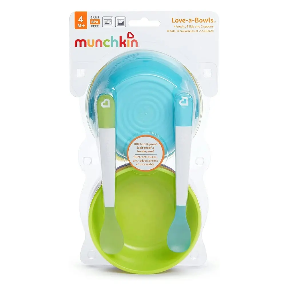 10pc Munchkin Baby Feeding Love-A-Bowls Cutlery Soft Grip Spoon Set w/Lids 4m+