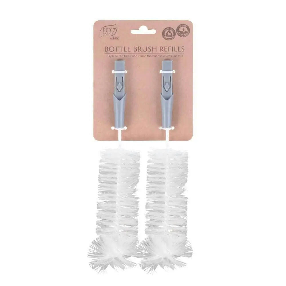 2x Eco Basics 21cm Bottle/Glass Brush Cleaner Refills Nylon Bristles Cup Washer