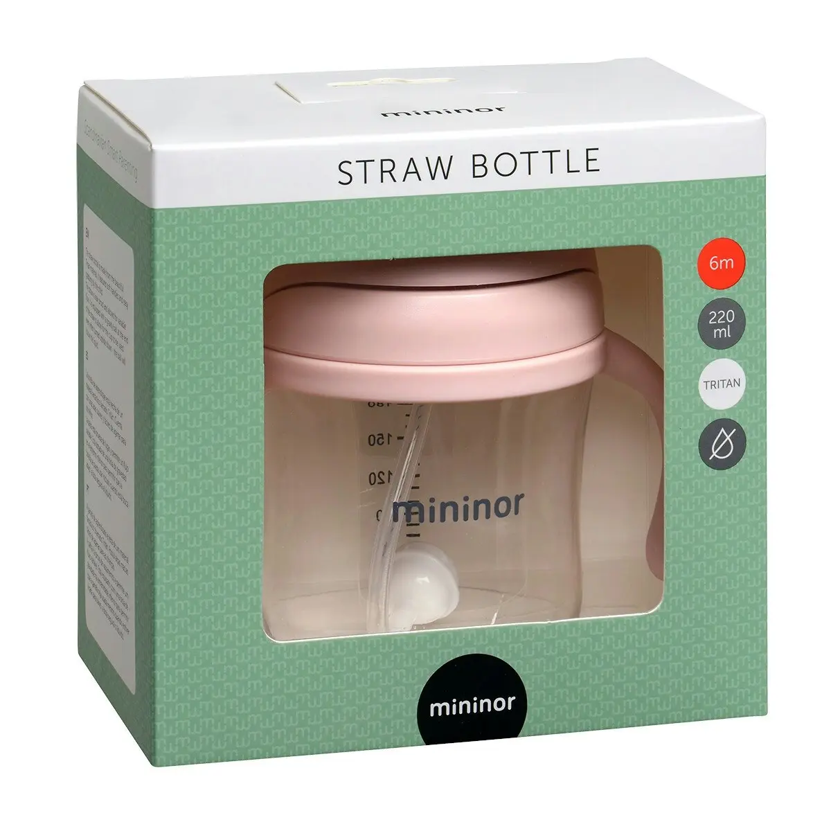 Mininor Baby/Infant 220ml Tritan Straw Bottle Water/Juice Drink Cup Rose Pink