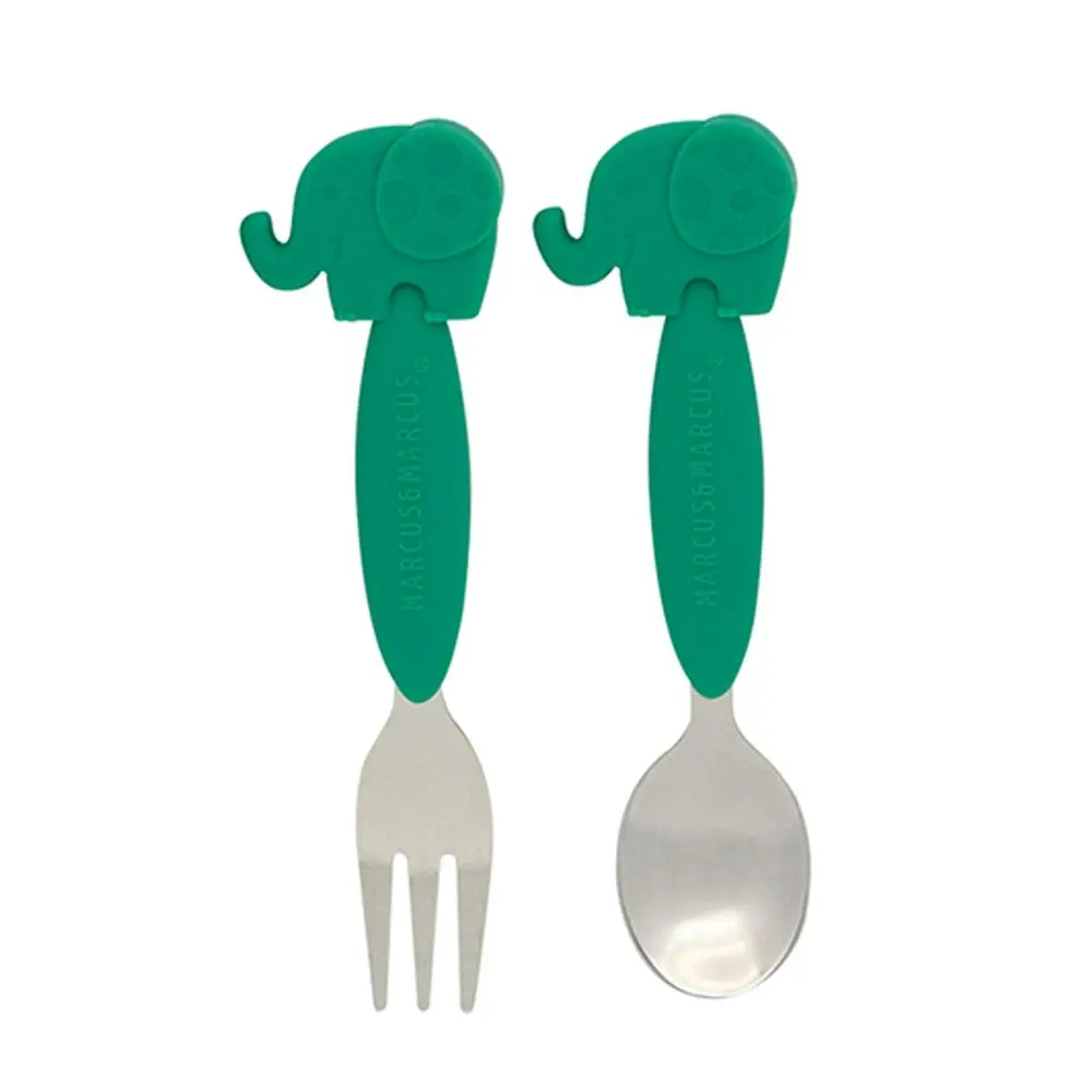 2pc Marcus & Marcus BPA Free Spoon & Fork Cutlery Set Baby 3m+ Green Elephant