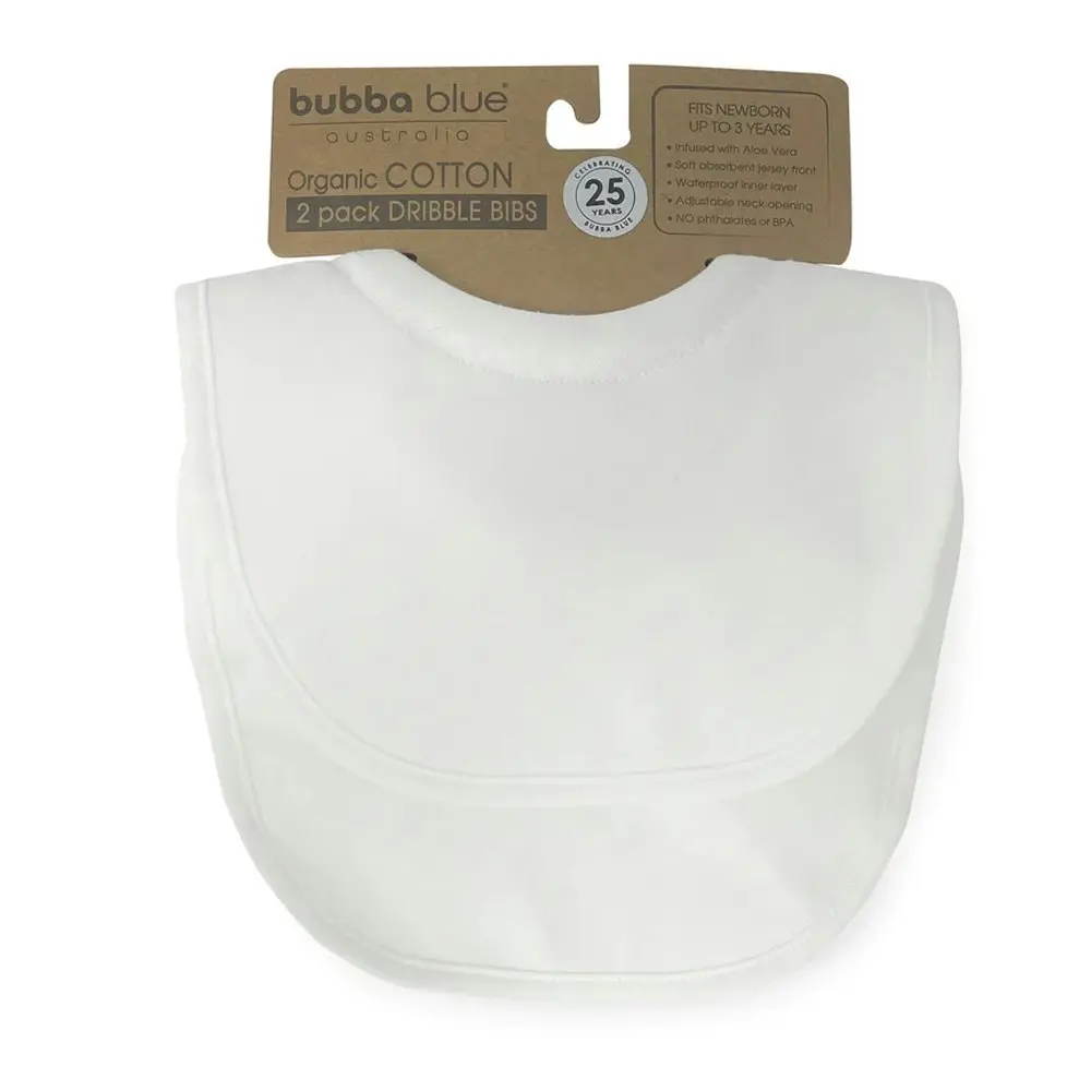 2PK Bubba Blue 21x24cm Organic Cotton Dribble Bibs Baby Feeding 0-12m Off White