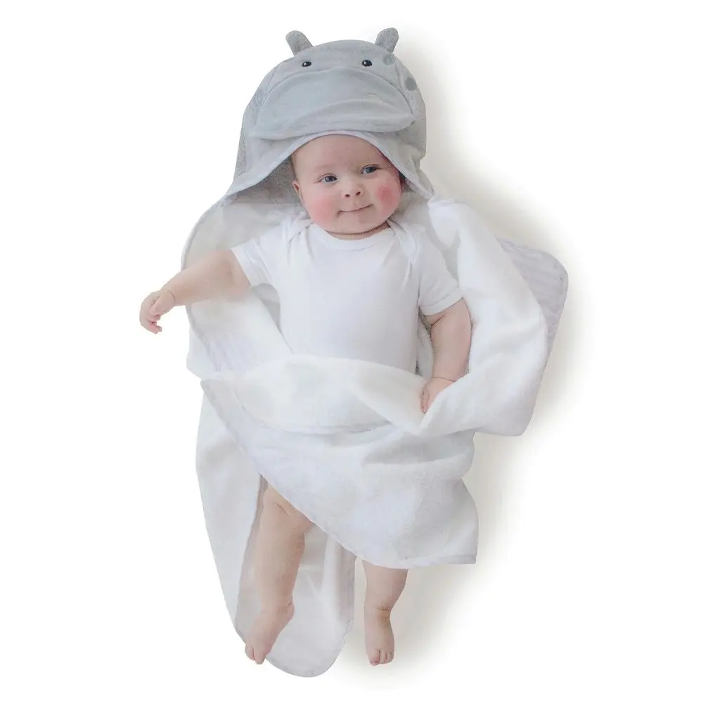 Bubba Blue Zoo Animal Hippo Hooded Baby/Newborn/Infant Plush Bath Drying Towel