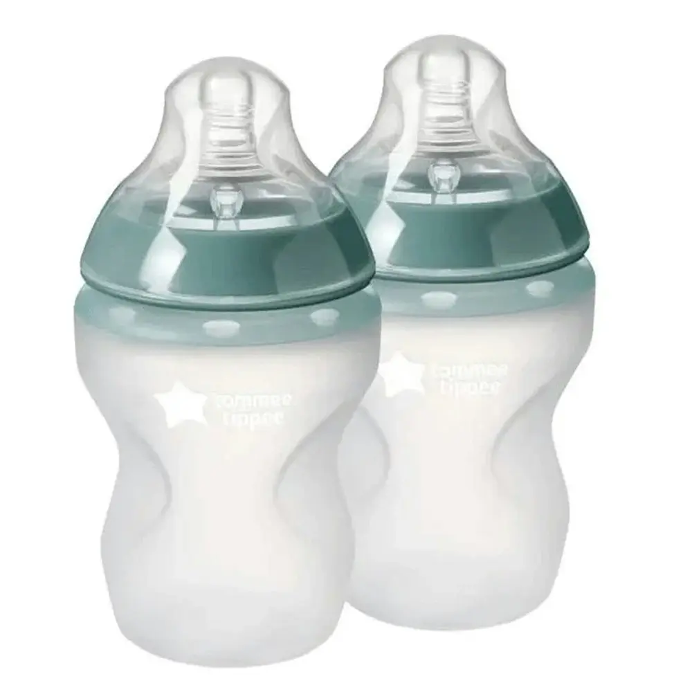 2pc Tommee Tippee 260ml Baby Soft Silicone Feeding Bottle Slow Flow w/Lid 0m+