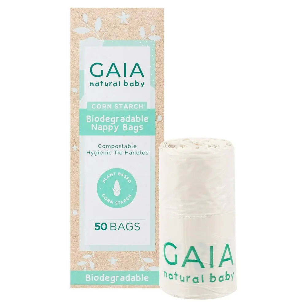 50pc Gaia 22x16cm Biodegradable Nappy Bags w/ Easy Tie Handles Baby/Infant