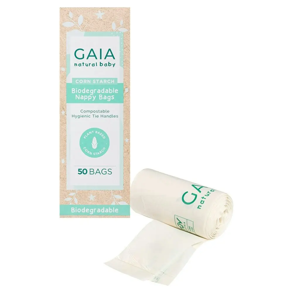 50pc Gaia 22x16cm Biodegradable Nappy Bags w/ Easy Tie Handles Baby/Infant